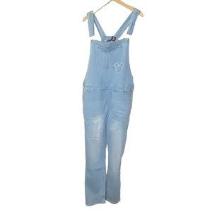 Disney Women’s Bibbed Pants Overalls Light Blue Mickey Mouse Size 38 Large